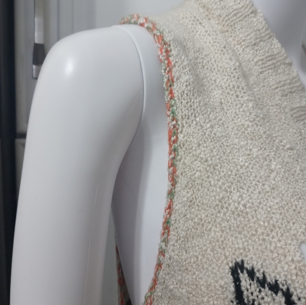 Democracy longline open front southwestern Embroidered Cardigan sweater w fringe - Picture 6 of 9